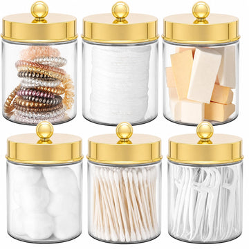 Acrylic Apothecary Jar Bathroom Qtip Holder Gold 6 Pack