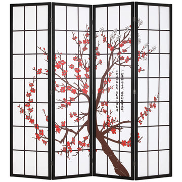Room Divider 6Ft Folding Privacy Divider 4 Panel Oriental Shoji Screen Wall Divider Wood Divider Portable