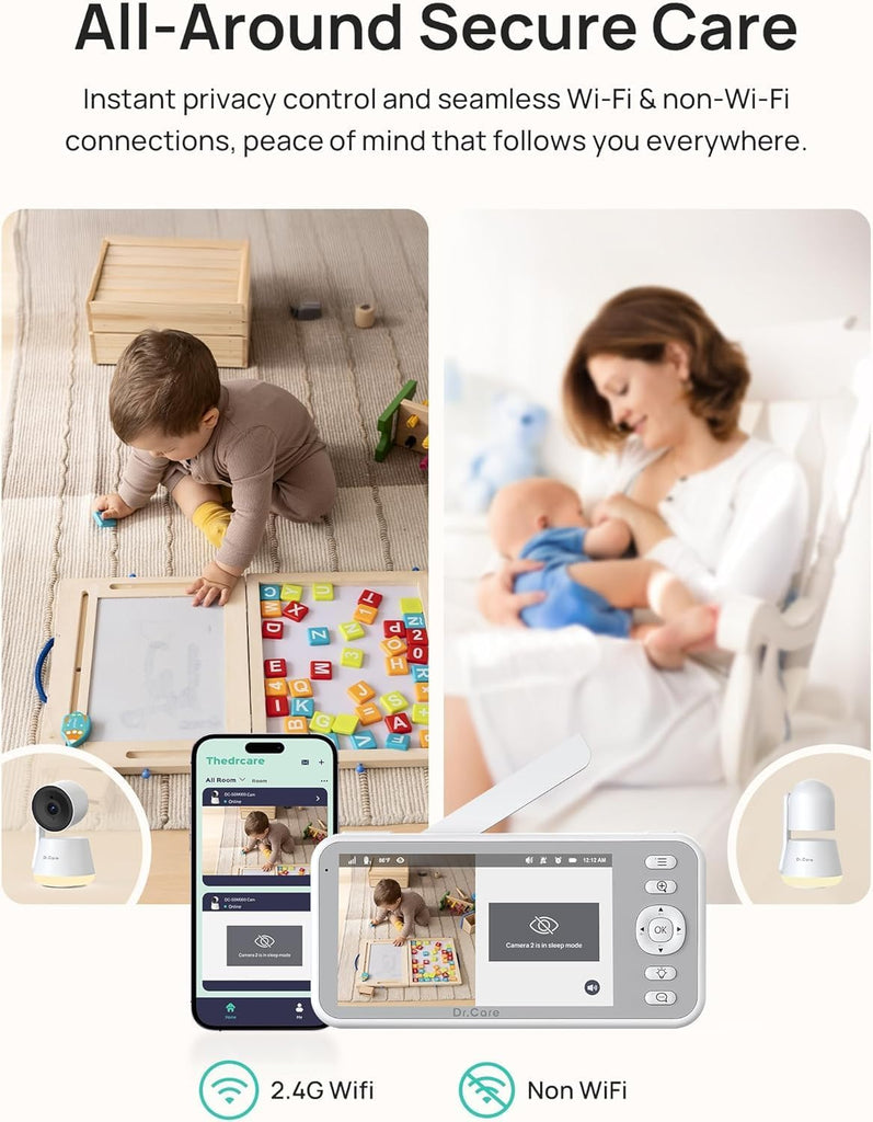 LumiView 5" Smart WiFi Baby Monitor with 2 Cameras,1080P Split View