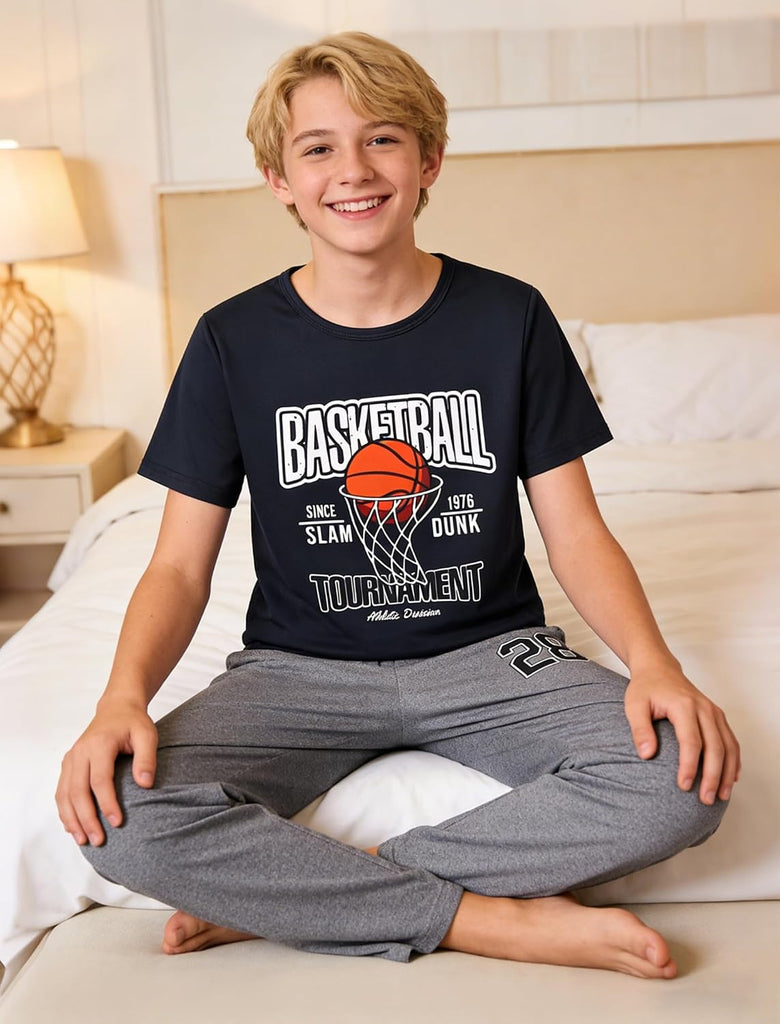 Boys Pajamas 2 Piece Short Sleeve & Pants Pjs Set Soft Fun Sleepwear for Kids
