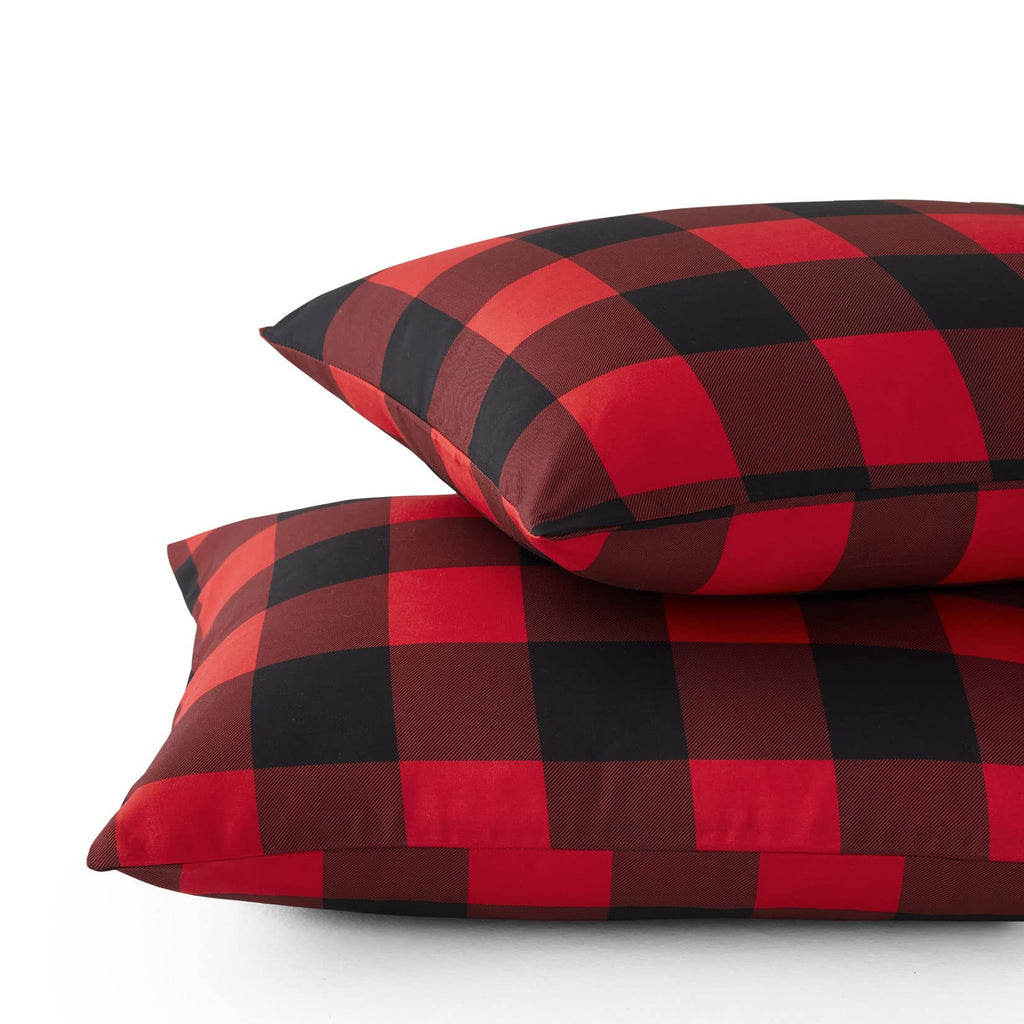 Plaid Pillow Cases, Buffalo Check Gingham Checkered Farmhouse, Set of 2 Soft Pillowcases Pillow Shams Covers, Red