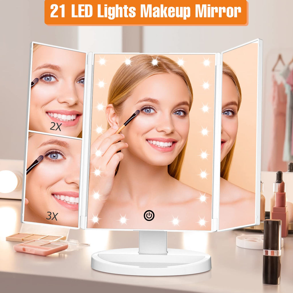 Trifold Vanity Mirror with Lights, Make up Mirror with Lighting
