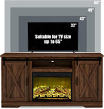 59 Inch Farmhouse Fireplace TV Stand for TVs up to 65 Inches, Entertainment Center with Sliding Barn Door, Storage Cabinets and Adjustable Shelves, Dark Walnut