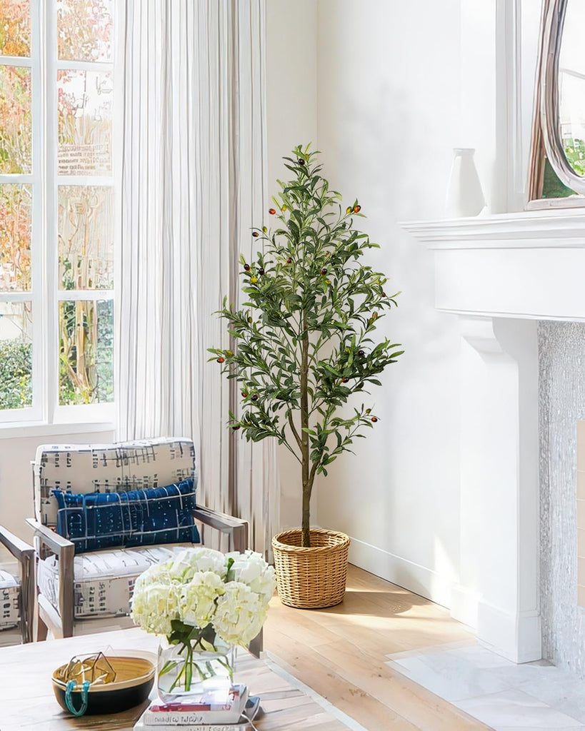 5FT Artificial Olive Tree Indoor Tall Faux with Planter