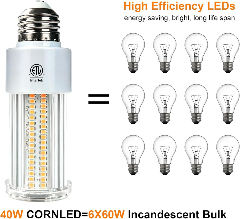NS 2 Pack 300W Equivalent LED Corn Light Bulb 5000 Lumen 3000K 40W Large Area Warm White E26/E27 Medium Base