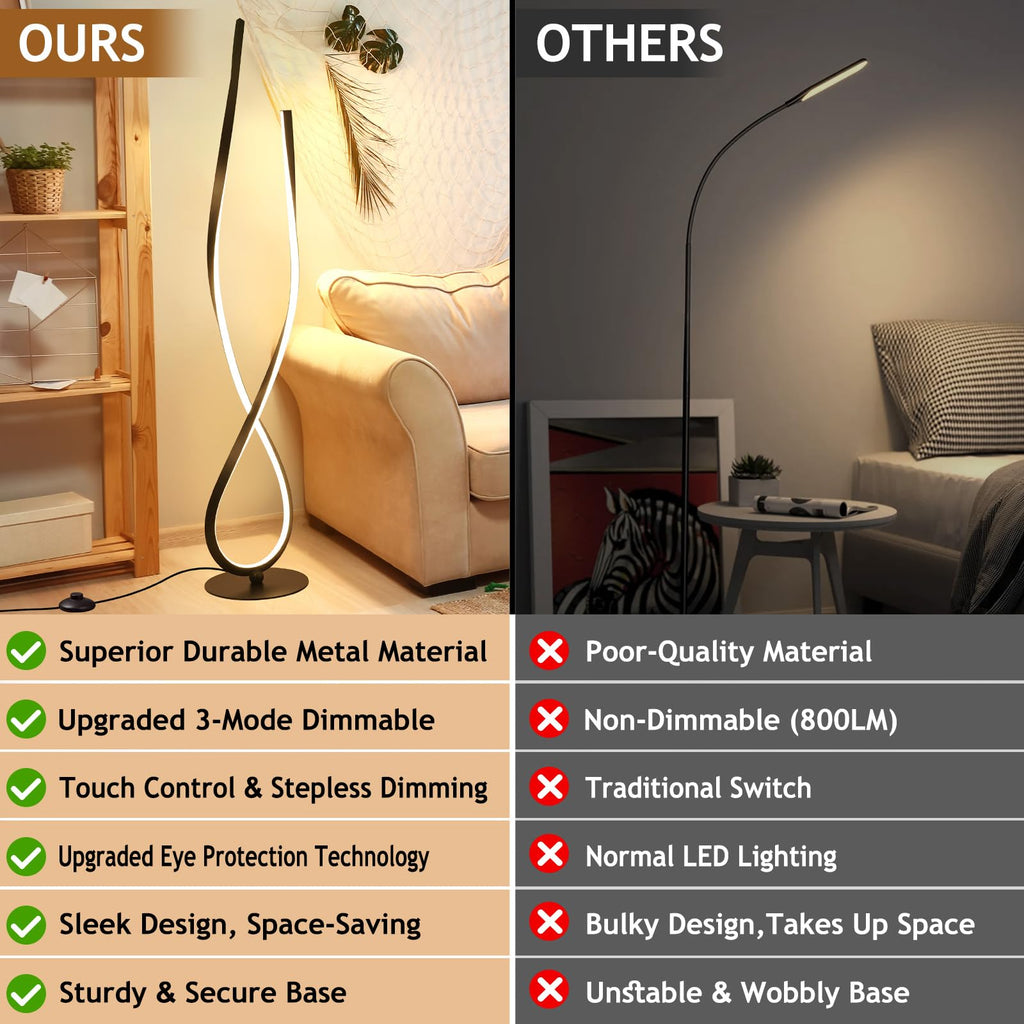 59" Black Spiral LED Floor Lamp, Modern Standing Lamp with Remote