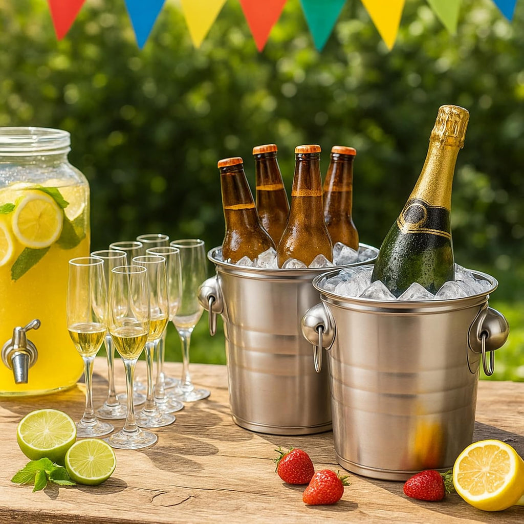 Quart Ice Bucket with Handles, Beverage Tub with Handles, Galvanized Metal Ice Bucket, Drink and Wine - Set of 2