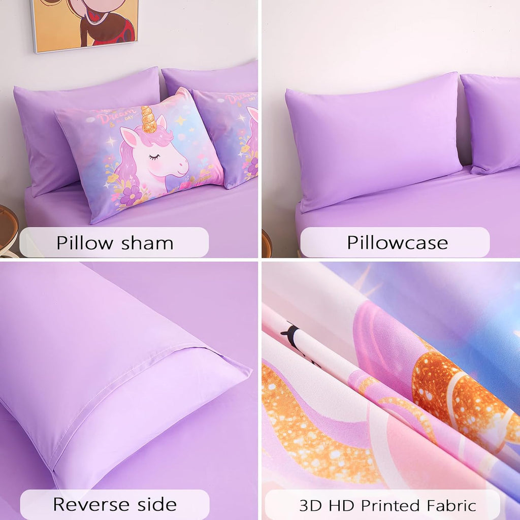 Twin Comforter Set for Girls 5 Piece Unicorn Bedding Set for Girls Super Soft Microfiber Bed Set Bed in a Bag with