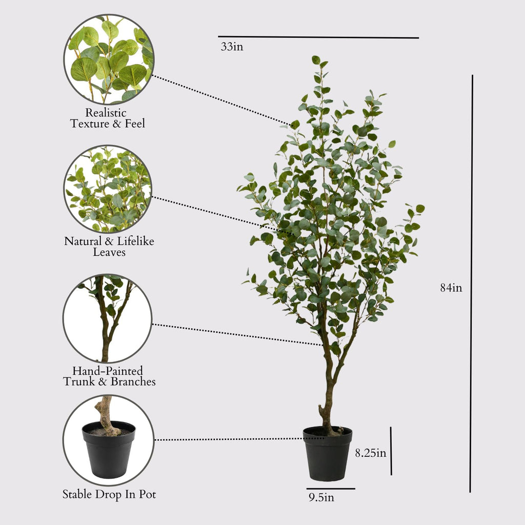 Faux Eucalyptus Tree, 7 ft, Black, Home Decor