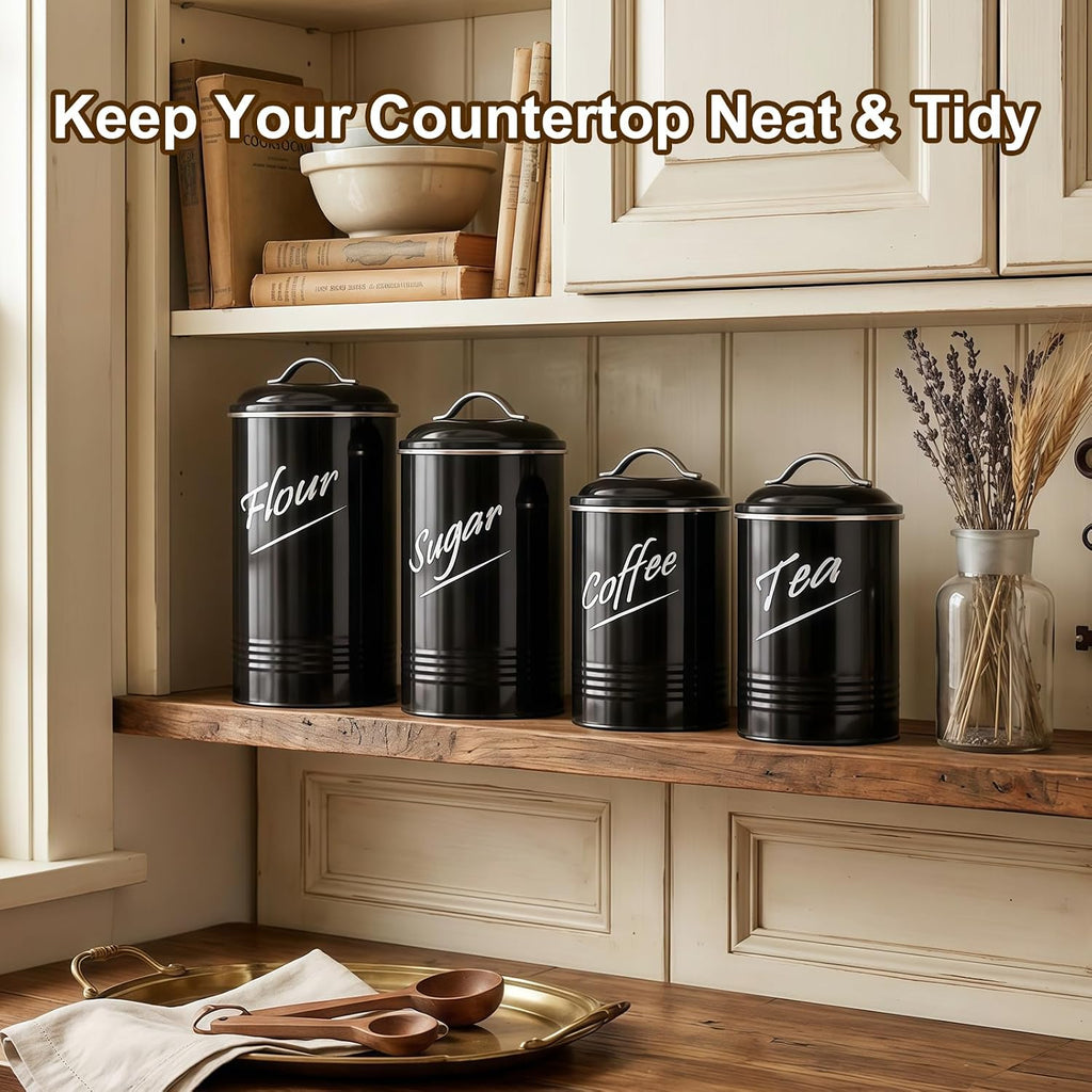 Kitchen Canisters Sets for Countertop, Black - Set of 4