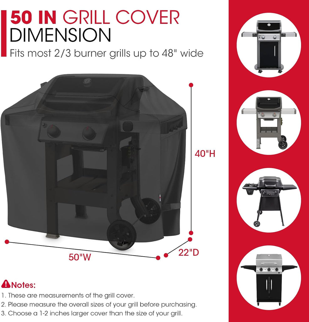 50 Inch Outdoor BBQ Grill Cover with Air Vents/Handles/Straps, Heavy Duty Waterproof, Fade Resistant, Fits for Weber