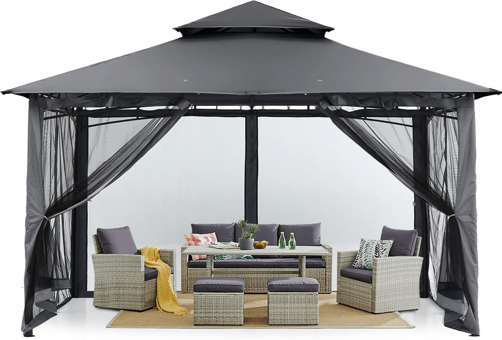 Heavy Duty Easy Fixed Steel Frame Patio Gazebo with Fade-Resistant Canopy & Rust-Resistant Frame, 10x12 ft, Dark Gray