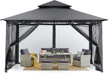 Heavy Duty Easy Fixed Steel Frame Patio Gazebo with Fade-Resistant Canopy & Rust-Resistant Frame, 10x12 ft, Dark Gray