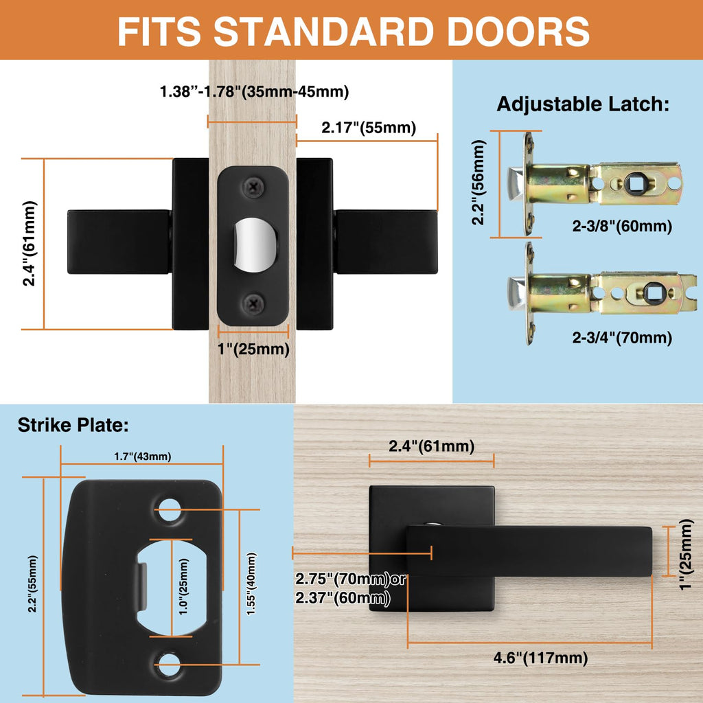 Matte Black Door Handles Interior Passage Door Levers No Lock 2 Pack