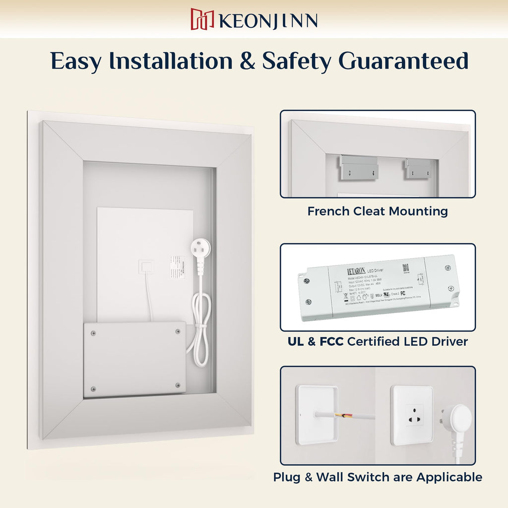 28x36 Inch LED Bathroom Mirror with Light, Effortless Installation