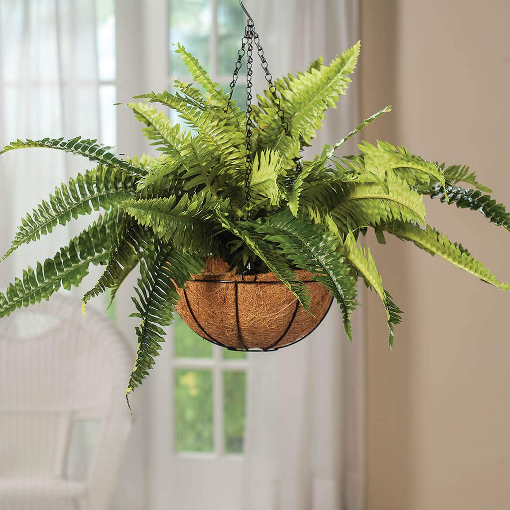 Fully Assembled Artificial Fern Hanging Basket Set of 2