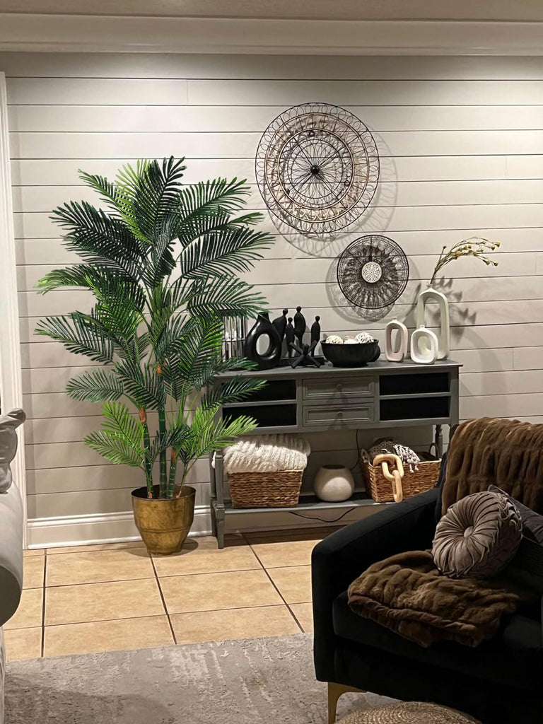 6ft Artificial Golden Cane Palm Tree Decor, 6 Feet Big Faux Plant Fake Silk Tropical Kentia Areca Trees with Pot for