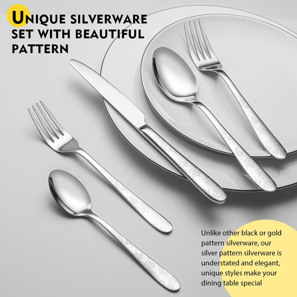 40 Piece Silverware Set, Service for 8, Premium Stainless Steel Cutlery Set, Mirror Polished Flatware Sets with