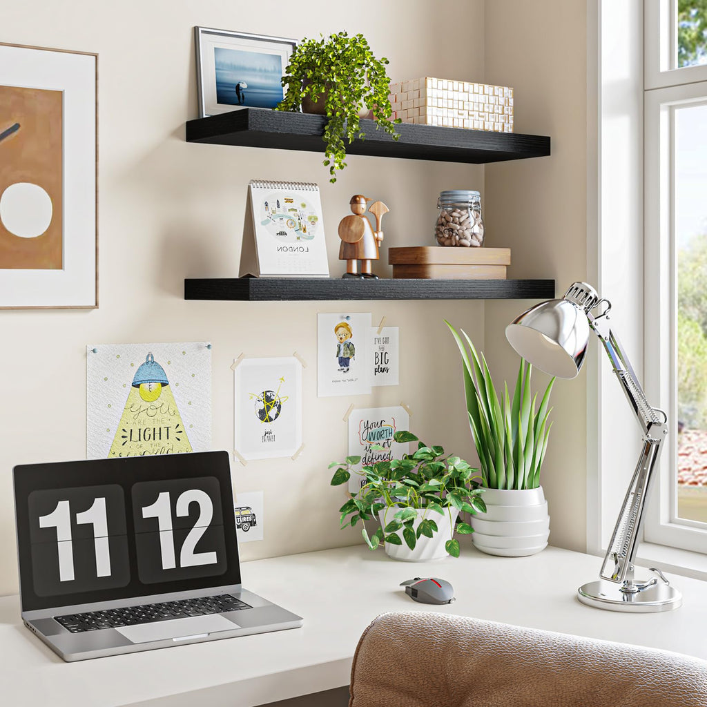 Floating Wall Shelves for Decor (Black, Set of 2, 22Inch)