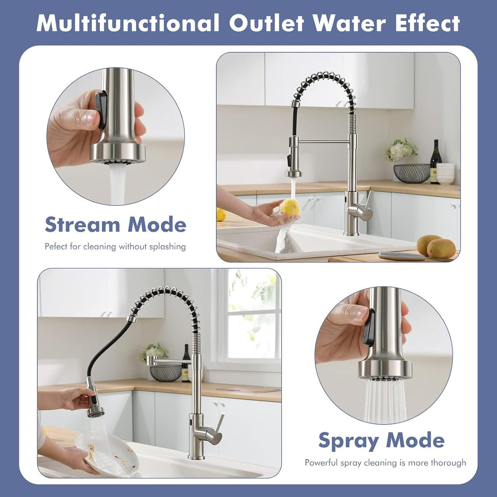 Touchless Kitchen Faucet with Spring Pull Down Sprayer | Brushed Nickel Finish, Motion Sensor Activated, Hands Free