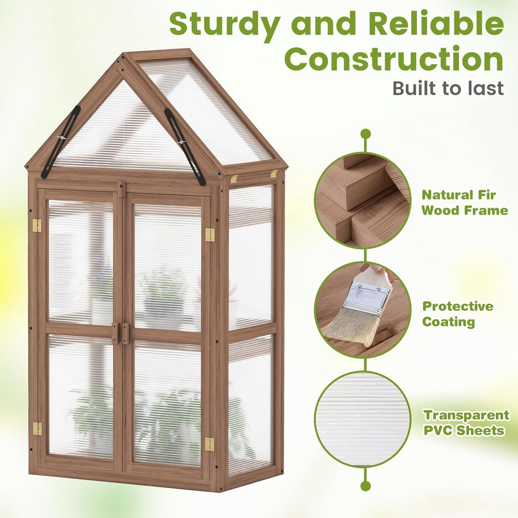 Garden Cold Frame, Mini Greenhouse Storage Shelves w/ Transparent Flip-Top Roof & 3 Adjustable Shelves, Indoor &