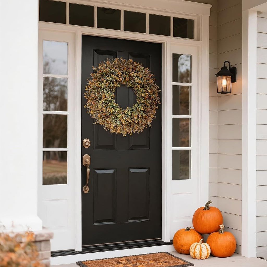 26''Large Artificial Fall Boxwood Wreath for Front Door Decor(Orange-Green)