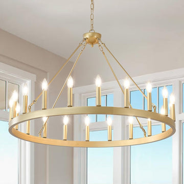 Inspired Camino Style Chandelier - Gold Wagon Wheel Chandelier 40Ó, 20-Light Farmhouse Wagon Wheel Chandelier for Dining Room, Modern Round Iron Candle Chandeliers Light Fixture for Living Room, Foyer, Entryway, E12 A105-B0DGXP84SL