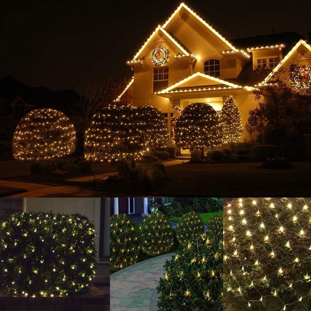 LED Christmas Net Lights Outdoor Decorations for Bushes,144LED 6ftx6ft Connectable Green Wire Net Christmas Lights