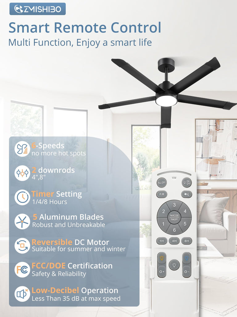52 Inch Ceiling Fans with Lights, Bend-Resistant Aluminum Blades