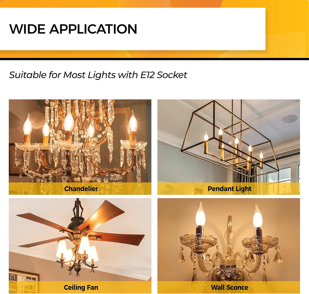 Candelabra Light Bulbs 2700K, 40W Eq Dimmable E12 LED Bulb, 12PCS