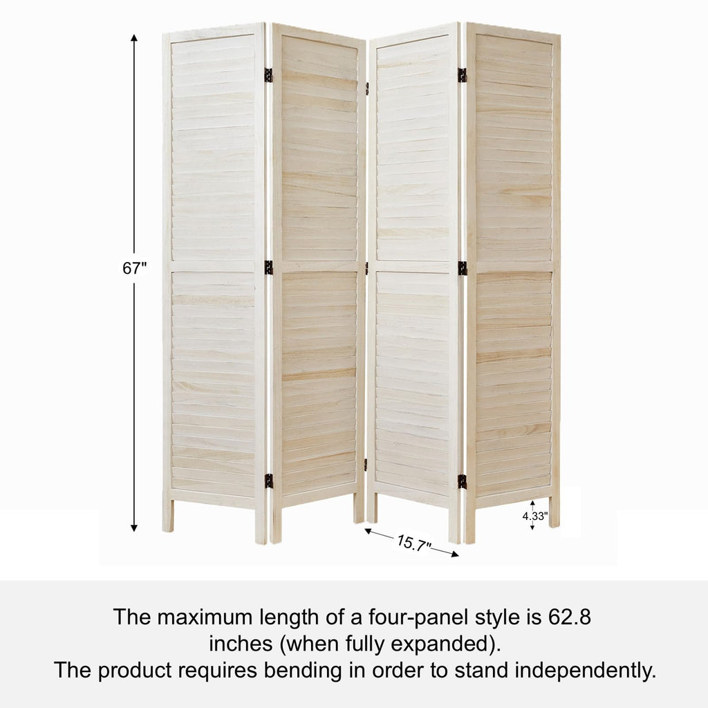 White Room Divider, Temporary Wall with Double Hinges, 5.6 Ft Tall Folding Louver Wood Screen Bedroom Hotel