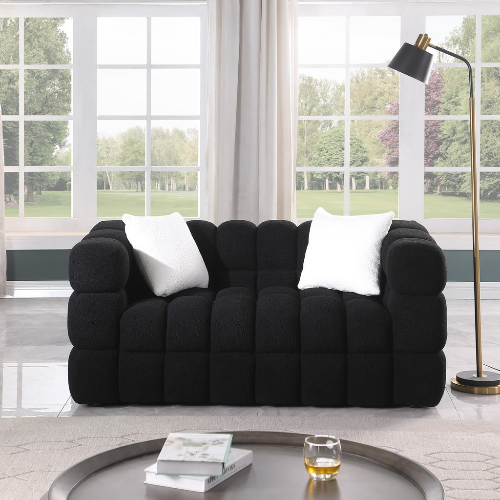 62'' Cloud Loveseat Sofa Couch Boucle Chesterfield Sofa Couch, Modern 2-Seater Loveseat Upholstered Bedroom Dorm