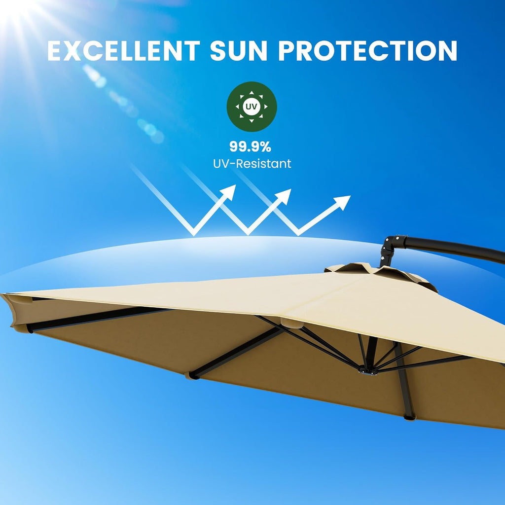 10FT Cantilever Offset Patio Umbrella with Base Included, Outdoor Patio Umbrella with 360° Rotation & Infinite Tilt