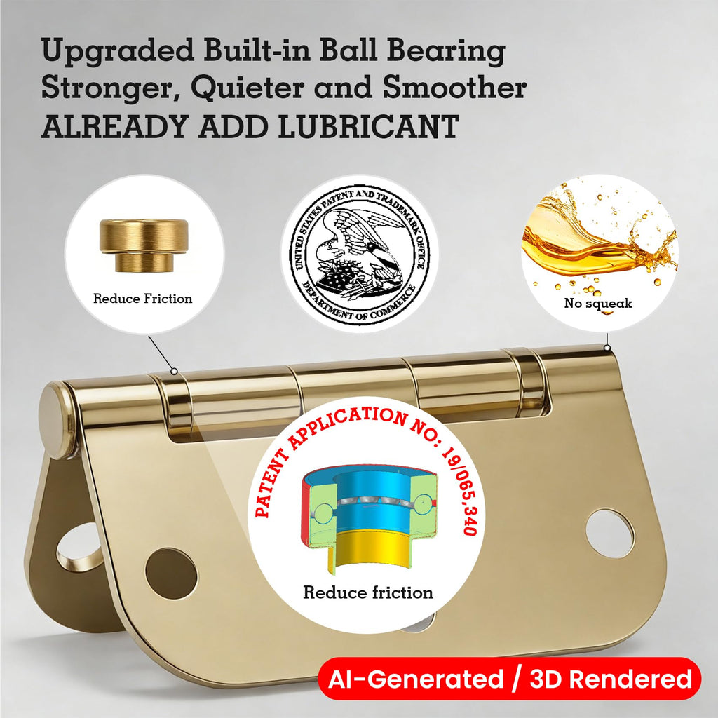 Rounded Door Hinges Polished Brass 3.5 Inch 5/8" Lasting Mute