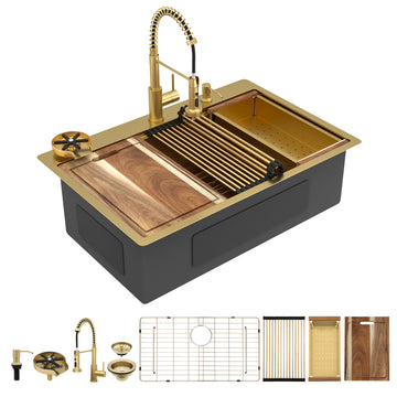 33"x22" Brushed Gold Drop Sink Ledge Workstation
