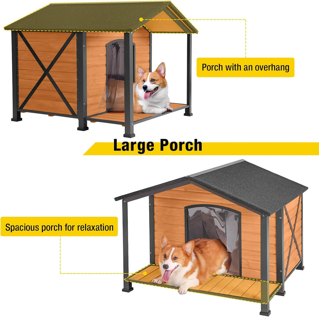 Outdoor Dog House with Chewproof Strong Metal Frame Outside Dog Kennel Weatherproof for Medium to Large Dogs, (41.5"