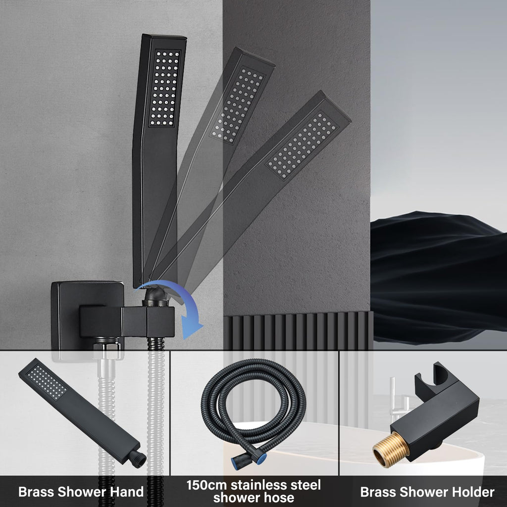 Shower Faucet Set with Handheld 8 Inch Matte Black Shower Head