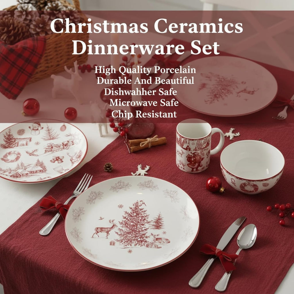 16 Pcs Vintage Christmas Dinnerware Set Farmhouse Toile Ceramics