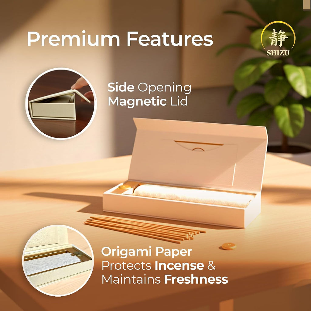 Sandalwood Incense Sticks - Artisanal Temple Grade Japanese Incense with Brass Holder - Subtle, Calming Scent - Set of 60