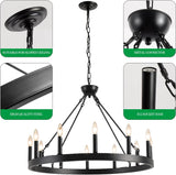 Wagon Wheel Chandelier 32" 12-Light, Round Black Chandeliers Farmhouse Modern Wagon Wheel Light Fixtures, for High Ceiling Dining Living Room, Foyer, Entryway A105-B0CGZQSZV1