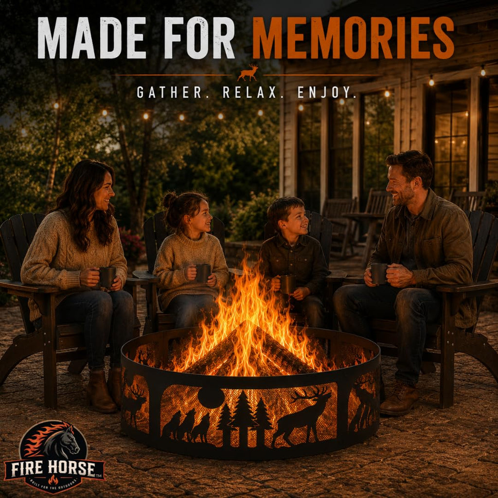 Fire Horse 36 Inch Fire Pit Ring - Heavy Duty Wood Burning Fire Ring Insert - Outdoor Steel Campfire Bonfire Pit