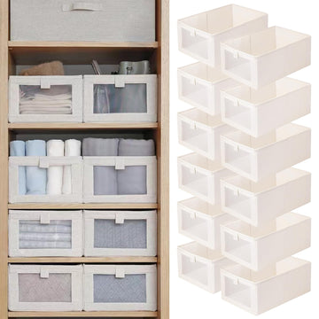 12 Pack Bins Linen Closet Baskets for Closet Organization Foldable Closet Organizer Bins with Clear Window For