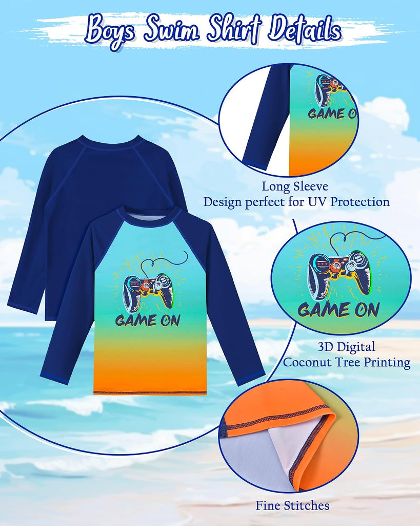 Boys Rash Guard Swim Set with Swim Trunks Bathing Suit Long Sleeve Swim Shirt Quick Dry Swimsuit Kids Swimwear Size