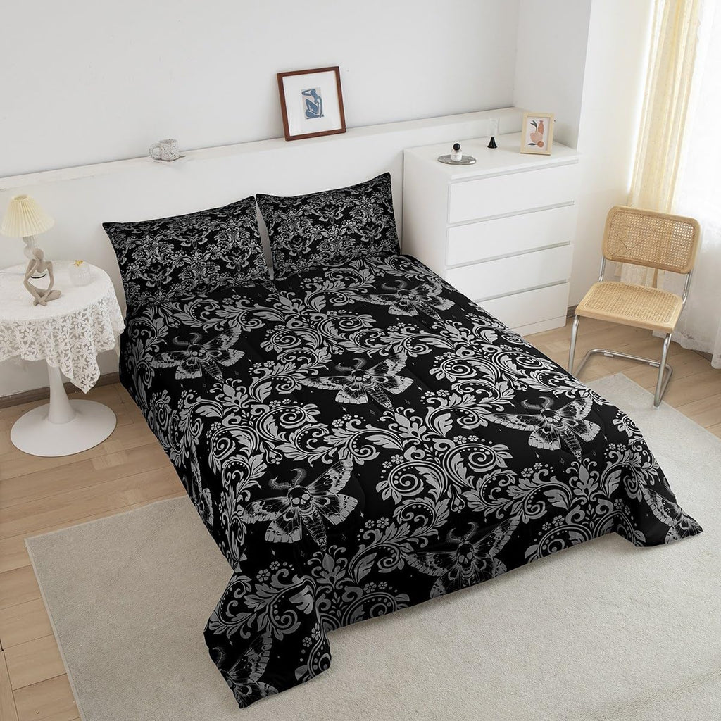 White Black Gothic Damask Floral Comforter Set King Bedding Set