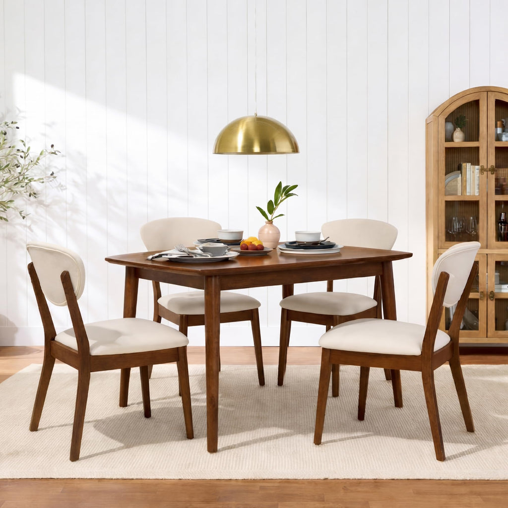 Wooden Dining Chairs, Wood Mid-Century Modern Upholstered Side Chairs, Farmhouse Cushioned Dining Chairs Set of 4