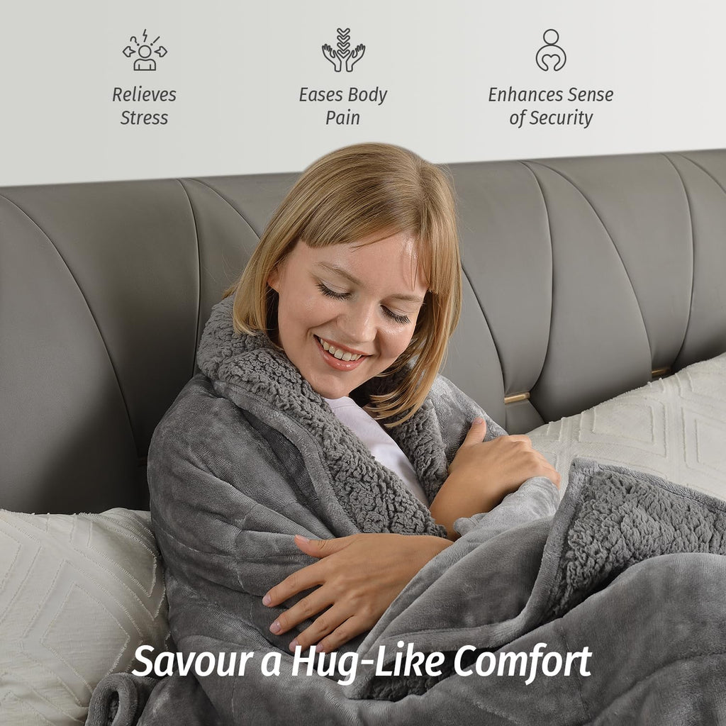 Weighted Blanket for Adults 48"x72" 15 lbs Twin, Sherpa Fleece Grey