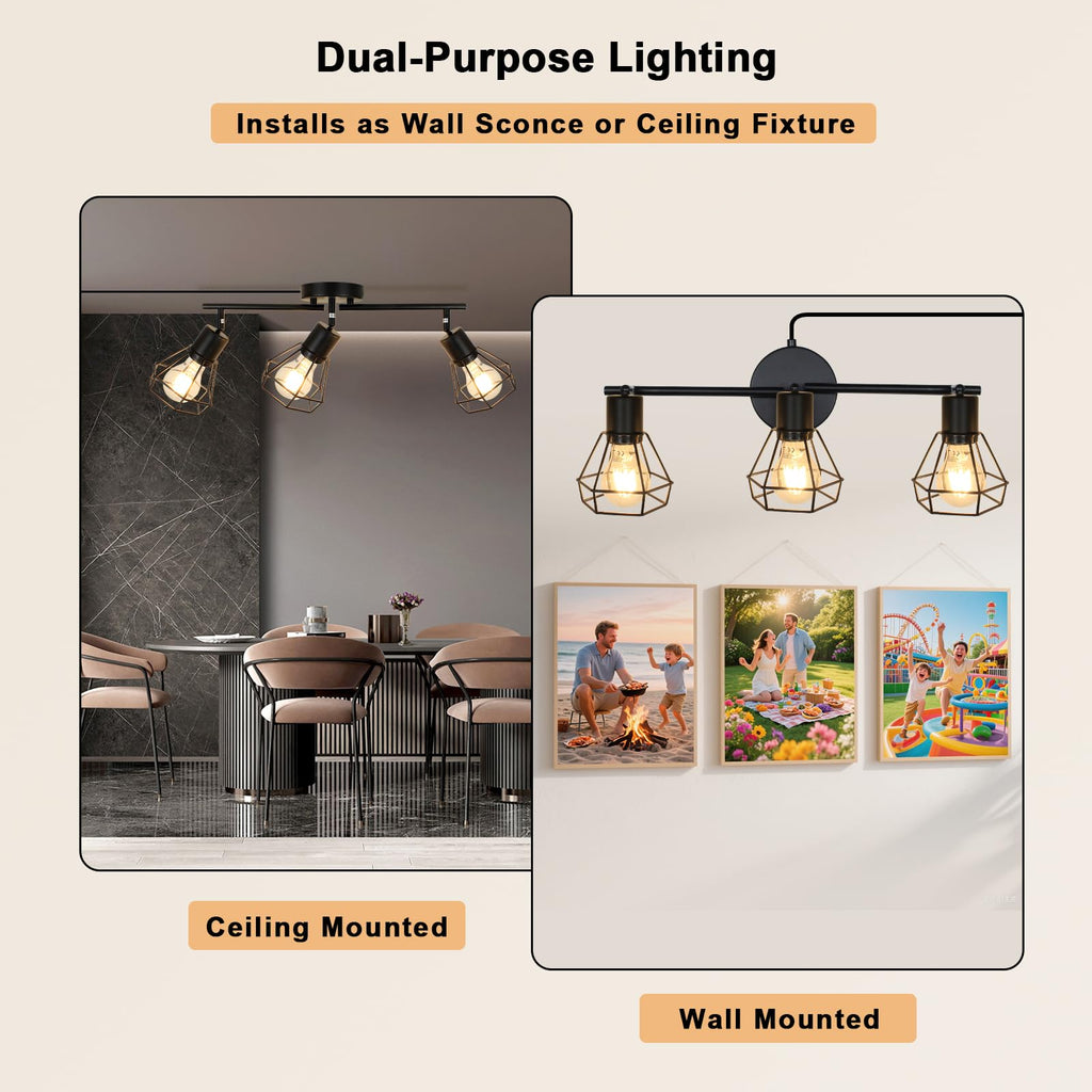 Track Lighting Plug in, 3-Light Directional Ceiling Fixture, Black