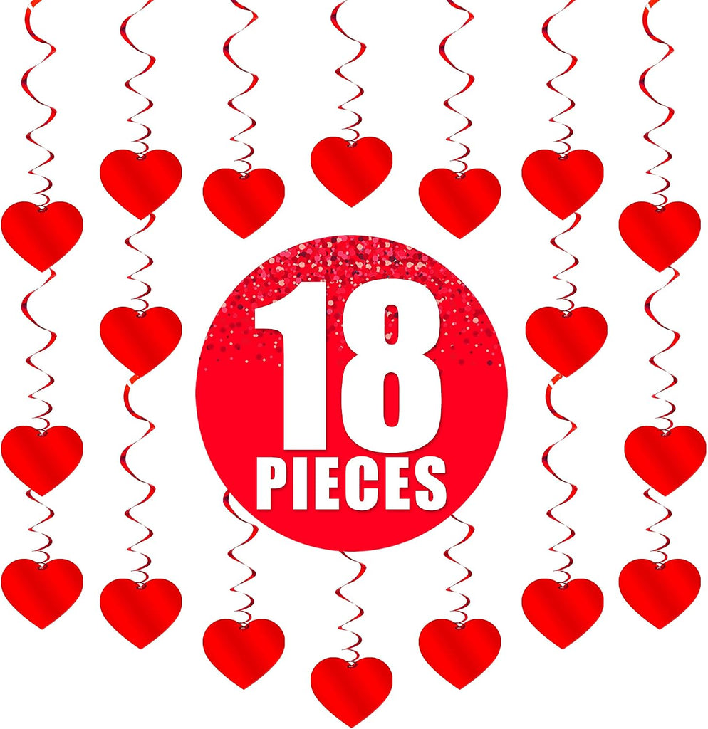 Red Hanging Heart Decorations - Set of 18