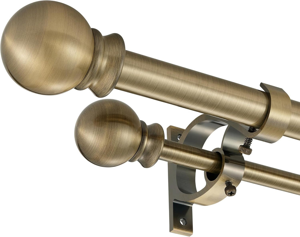 Antique Bronze Double Curtain Rods 36-72 Inch,1''Front and 5/8''Back Double Drapery Rod with Small Round Ball and