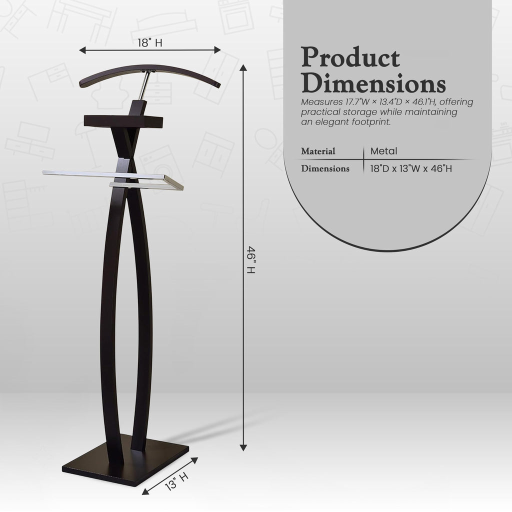 Curved Suit Rack Valet Stand, Clothes Rack, Clothing Organizer, Jacket Hanger, Chrome/Walnut